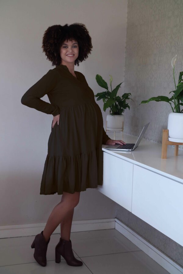 Hannah Grace Maternity Long Sleeve Black Tiered Dress