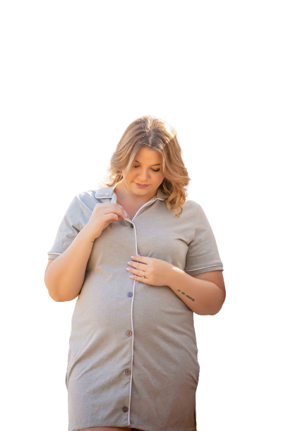 Hannah Grace Maternity Grey short sleeve breastfeeding button down nightie/sleepshirt