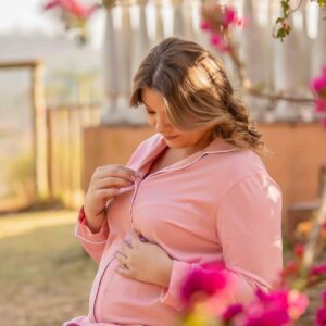 Hannah Grace Maternity Pink Long Sleeve button down nightie