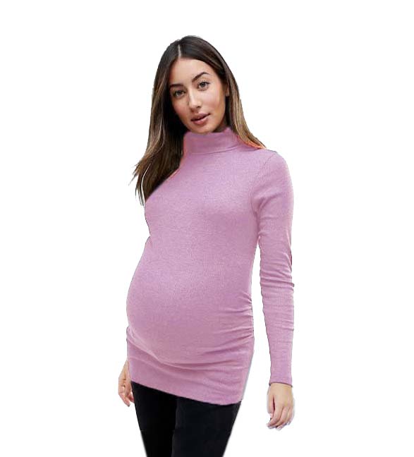 Hannah Grace Maternity Pink Polo Neck Long Sleeve Top