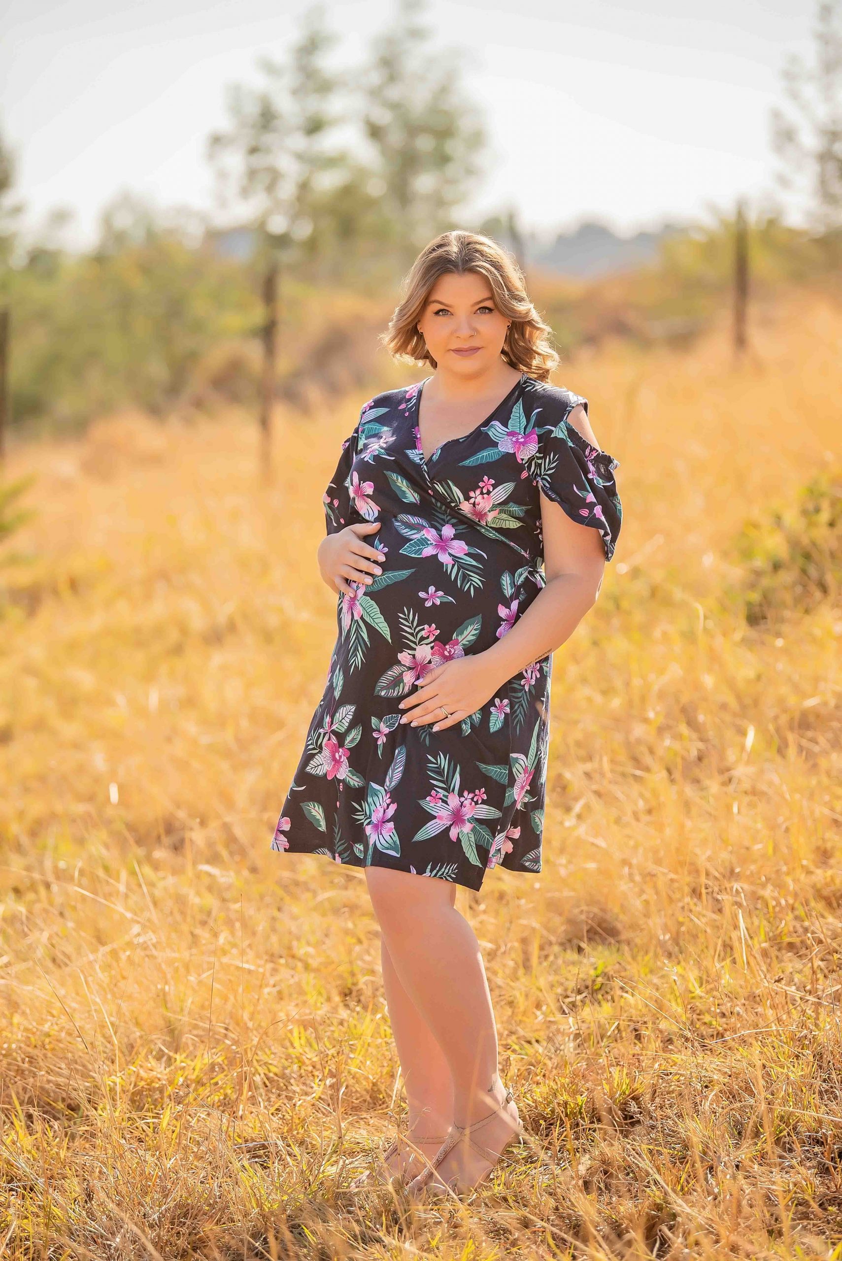 Hannah Grace Maternity Floral Navy Drop Sleeve Wrap Dress
