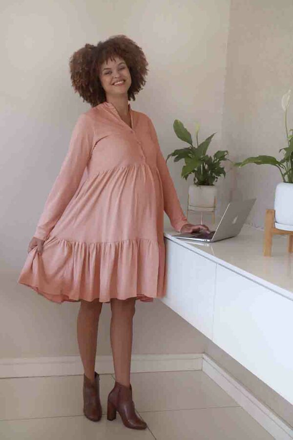 Hannah Grace Maternity Long Sleeve Pink Tiered Dress
