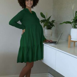 Hannah Grace Maternity Long Sleeve Emerald Green Tiered Dress