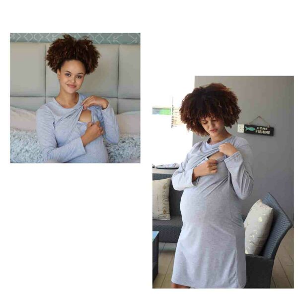 Hannah Grace Maternity Long sleeve Grey Hospital Nightie & Breastfeeding top Combo