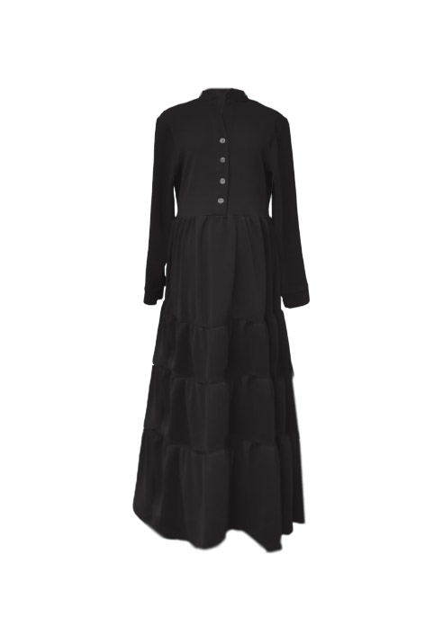 Long Sleeve Black Maxi Tiered Dress